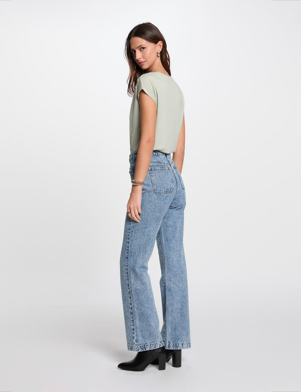 Wijde jeans dubbel stone washed denim vrouw