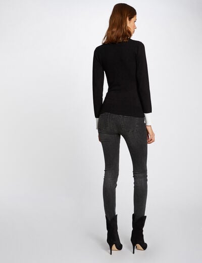 Pull manches longues avec col superpos&eacute; noir femme