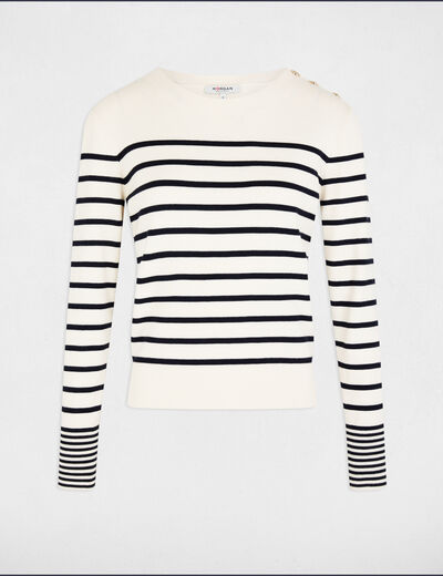 Pull manches longues à rayures ecru femme