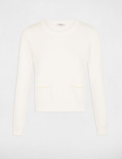 Pull col rond avec perles blanc femme