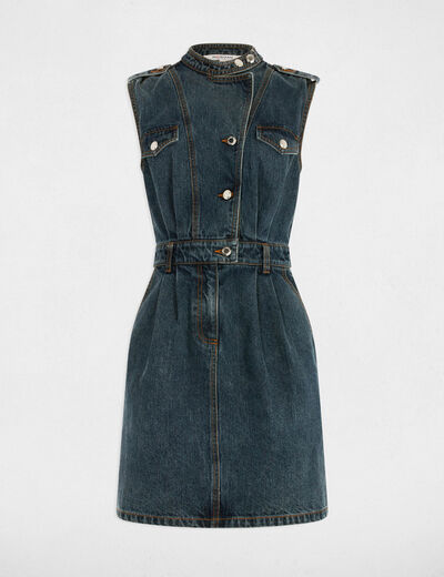 Korte rechte jurk van spijkerstof stone washed denim vrouw