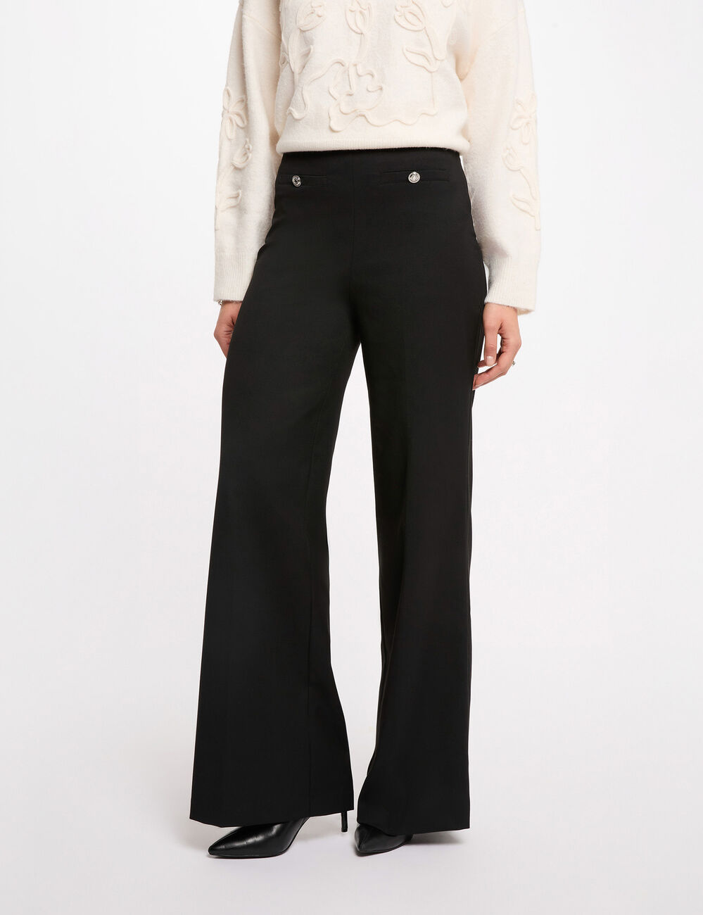 Pantalon large taille haute noir femme