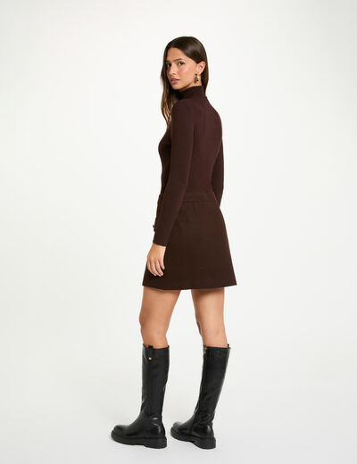 Robe courte ajustée 2-en-1 marron foncé femme