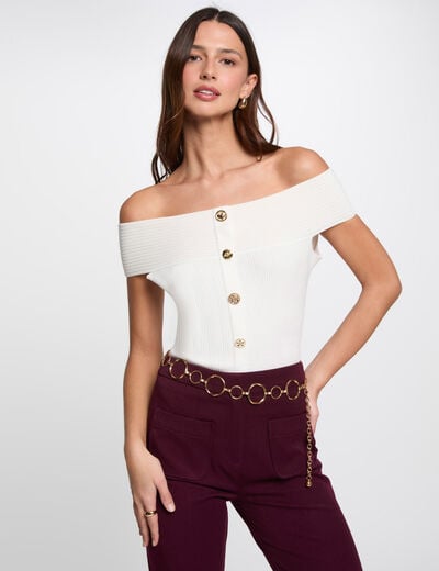 Pull col bardot blanc femme