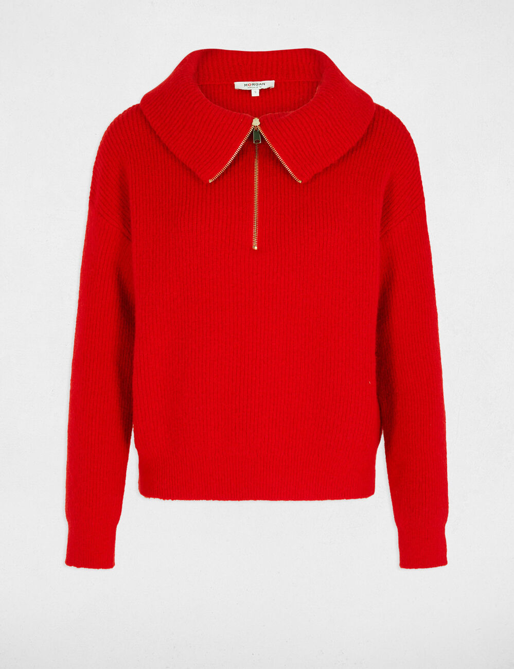 Pull col camionneur rouge femme