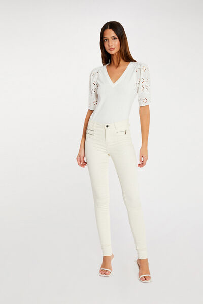 Slim-fit broek met stretcheffect ivoor vrouw