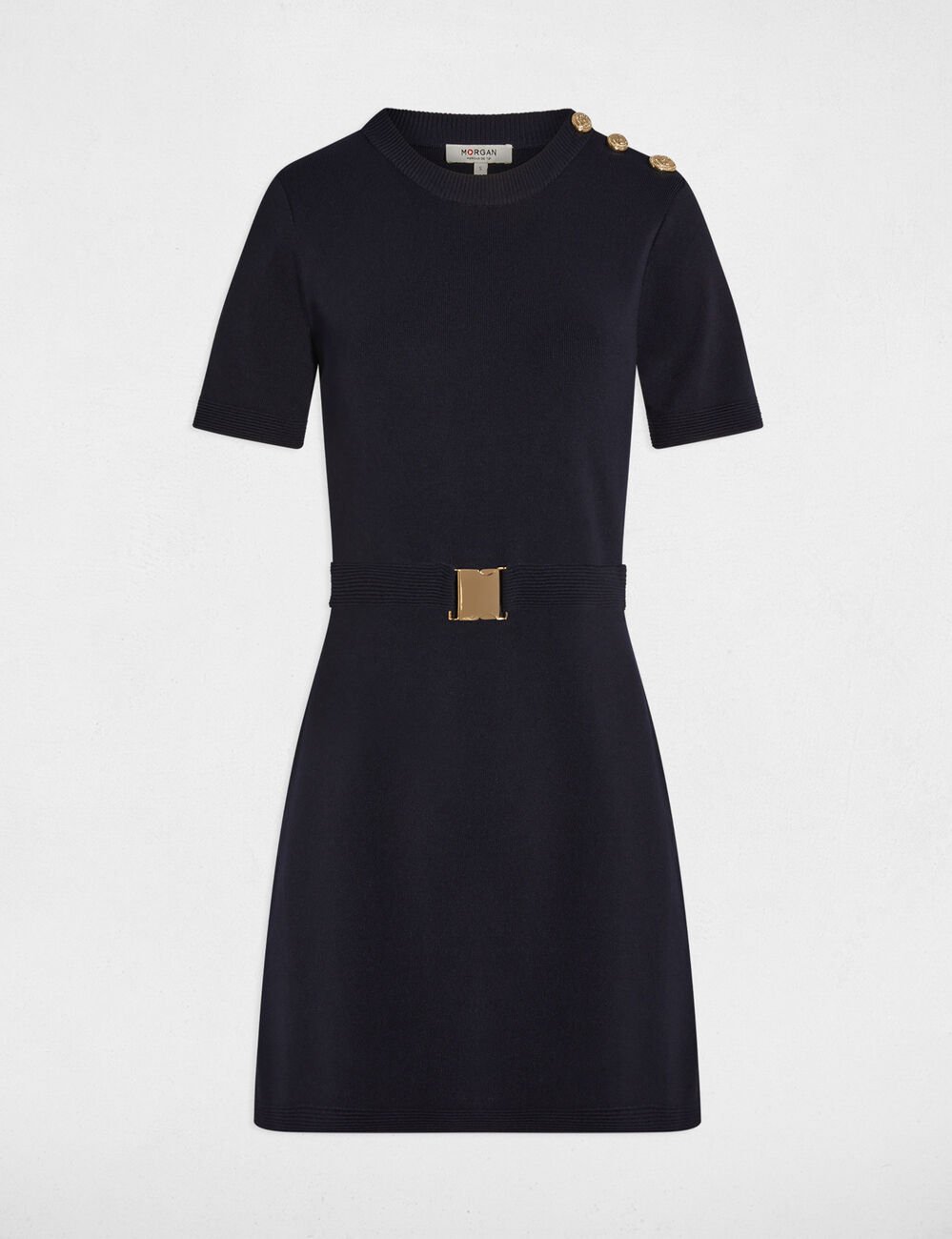 Korte jurk met ceintuur marineblauw vrouw