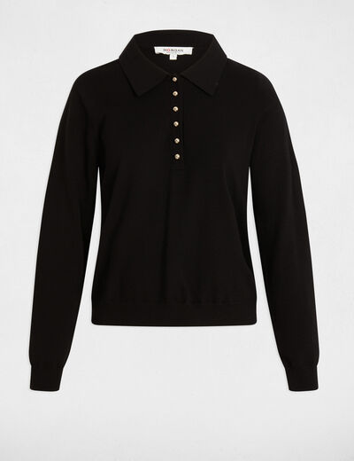 Pull col polo manches longues noir femme