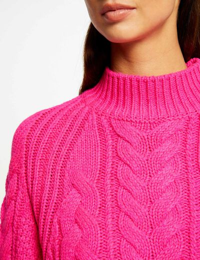 Pull manches longues col montant rose moyen femme