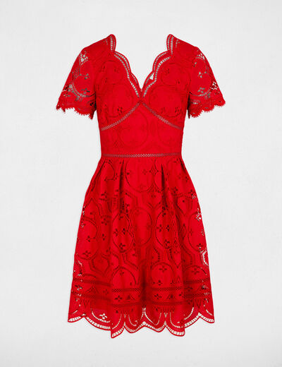 Robe courte patineuse brodée rouge femme