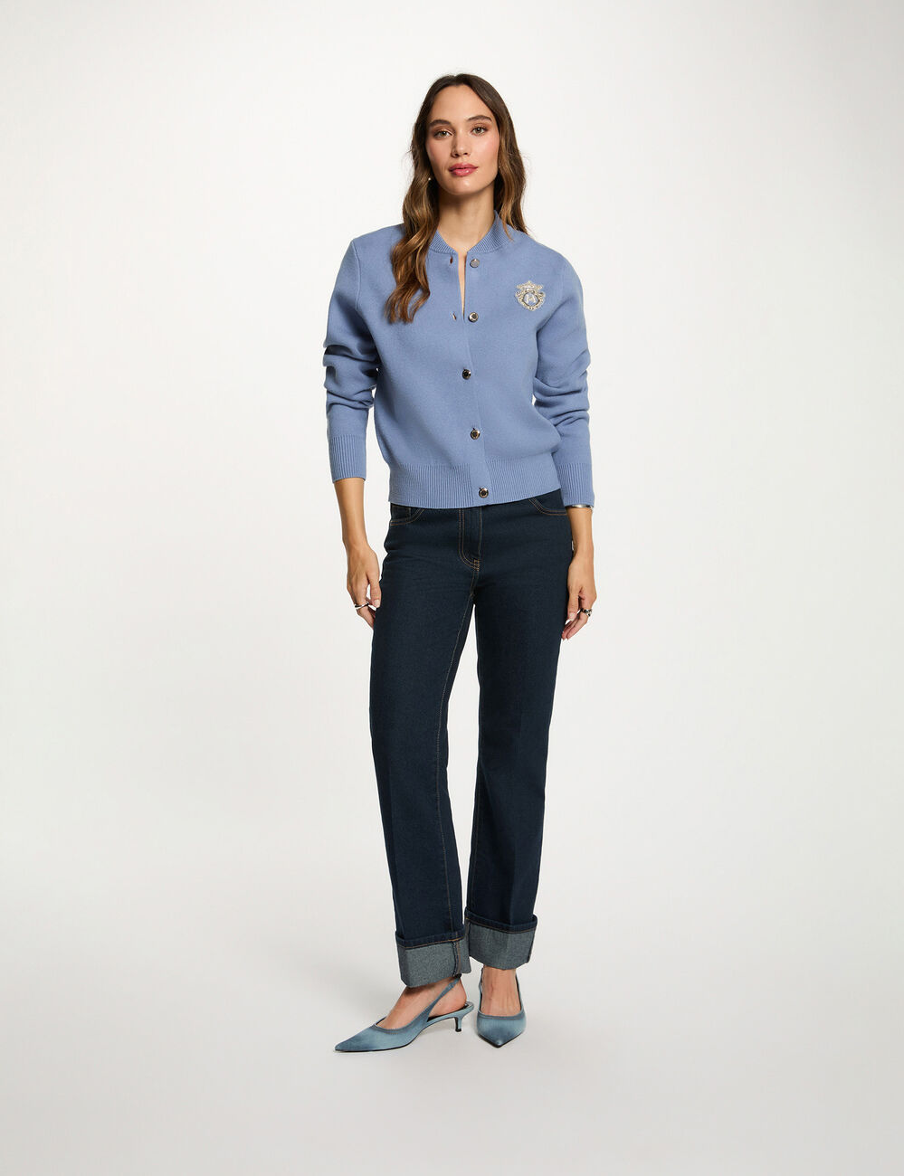 Pull col teddy bleu femme
