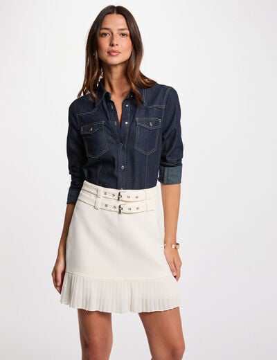 Jupe courte avec franges blanc femme