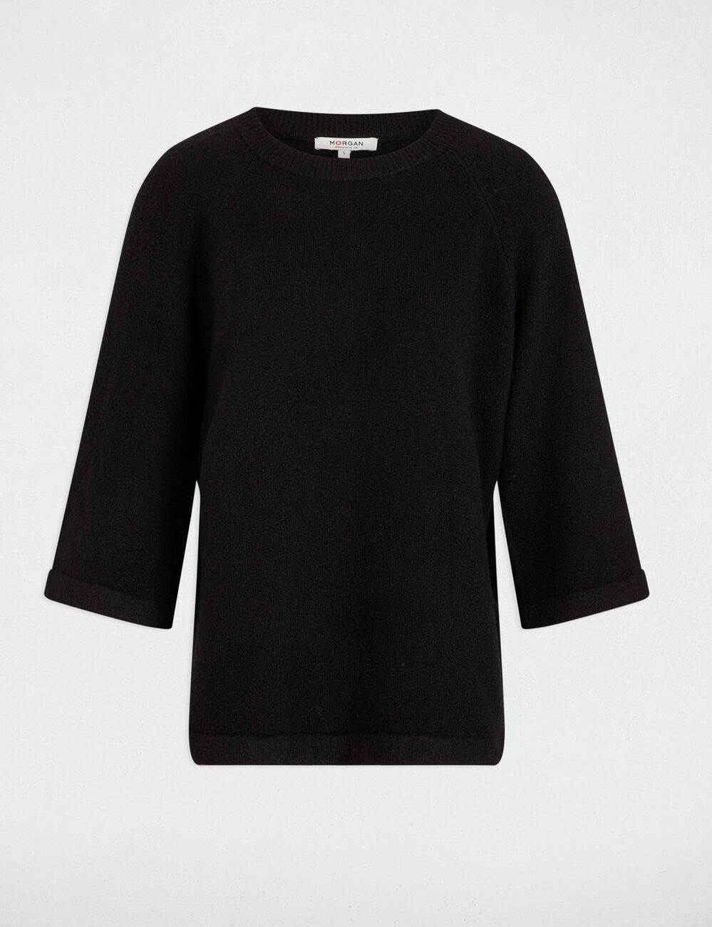 Pull manches 3/4 oversize noir femme