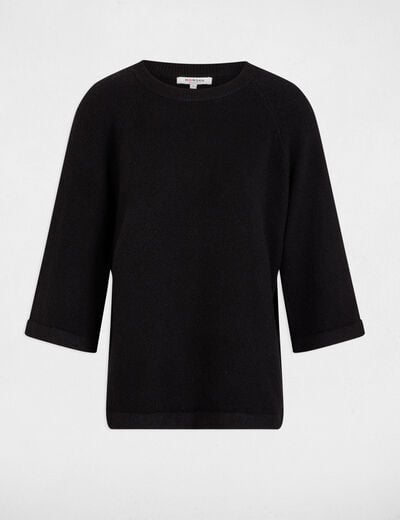 Pull manches 3/4 oversize noir femme