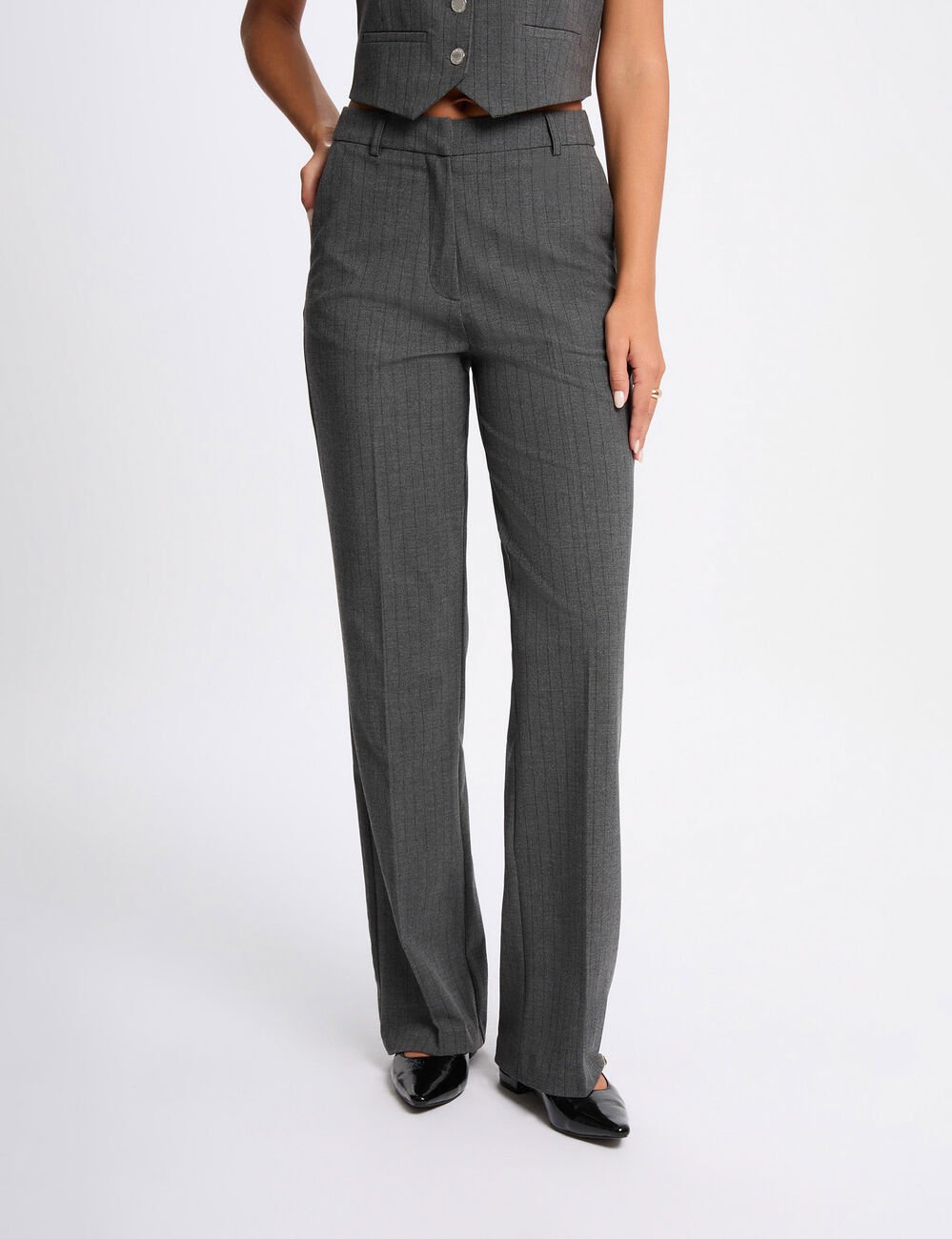 Broek met wijde pijpen mediumgrijs vrouw