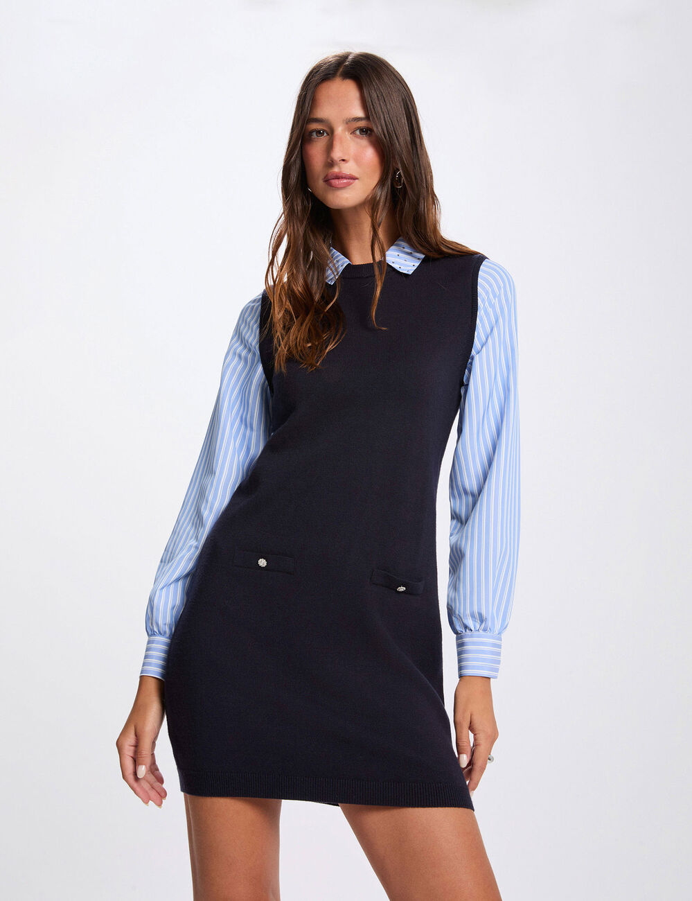 Robe courte cintrée bleu marine femme