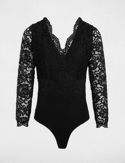 Body dentelle col v noir femme