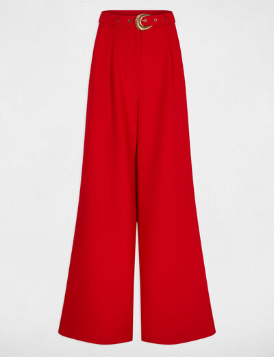 Pantalon large taille haute rouge femme