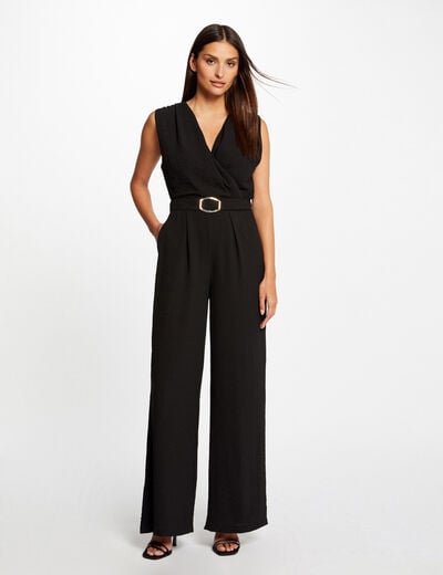 Jumpsuit met wijde pijpen en gespdetail zwart vrouw