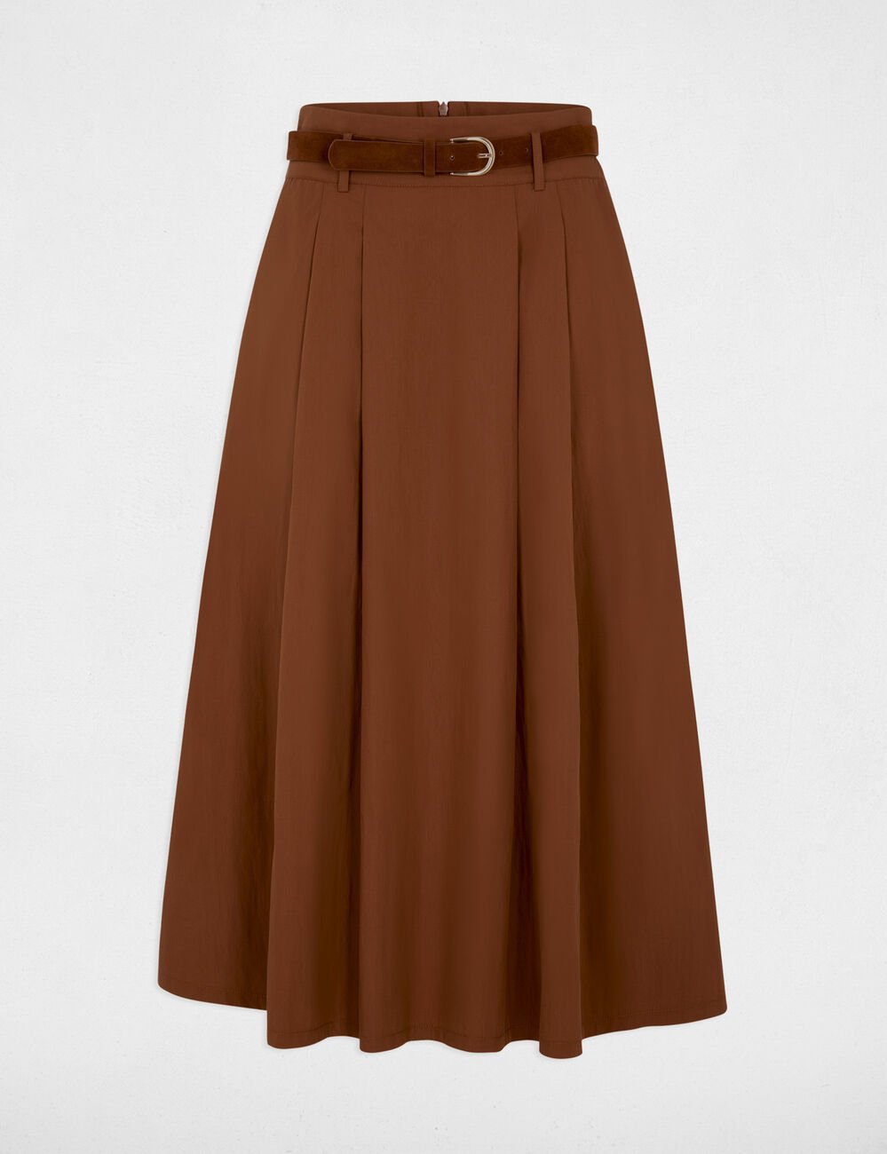 Jupe longue pliss&eacute;e marron cognac femme