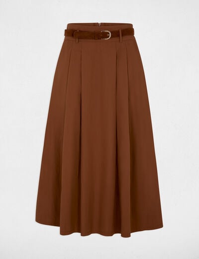 Jupe longue pliss&eacute;e marron cognac femme