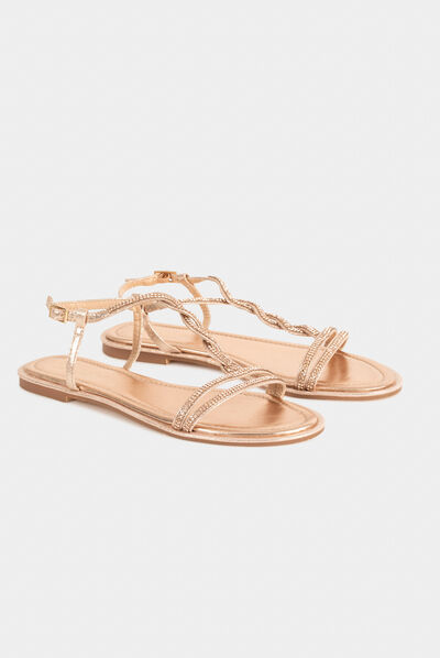 Platte Spartaanse sandalen met strass roze vrouw