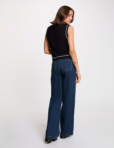 Pull sans manches col v bleu marine femme