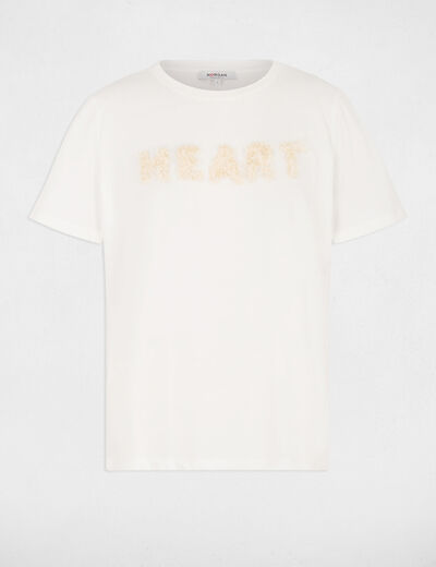 T-shirt met reli&euml;f borduursel helder wit vrouw
