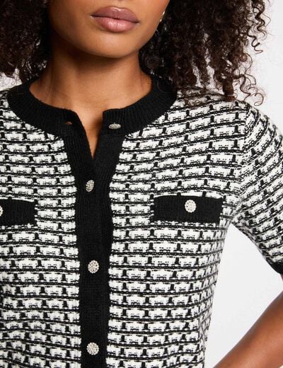 Gilet manches courtes imprim&eacute; noir femme