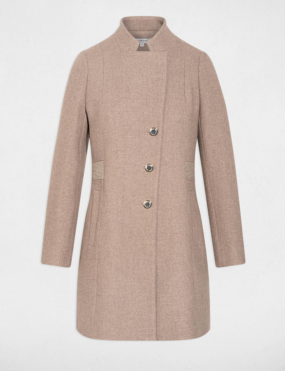 Manteau ajusté strass beige femme