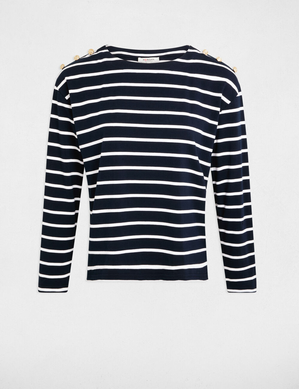 Gestreept T-shirt met lange mouwen helder wit vrouw