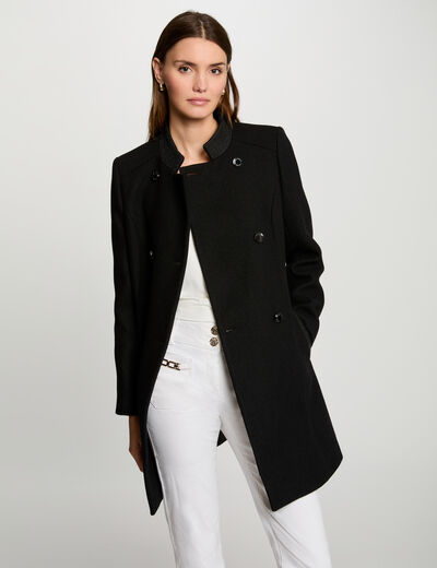 Manteau long boutonn&eacute; noir femme