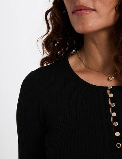 Robe tricot col rond noir femme