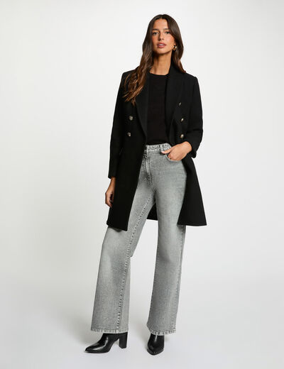 Manteau ajusté col tailleur noir femme