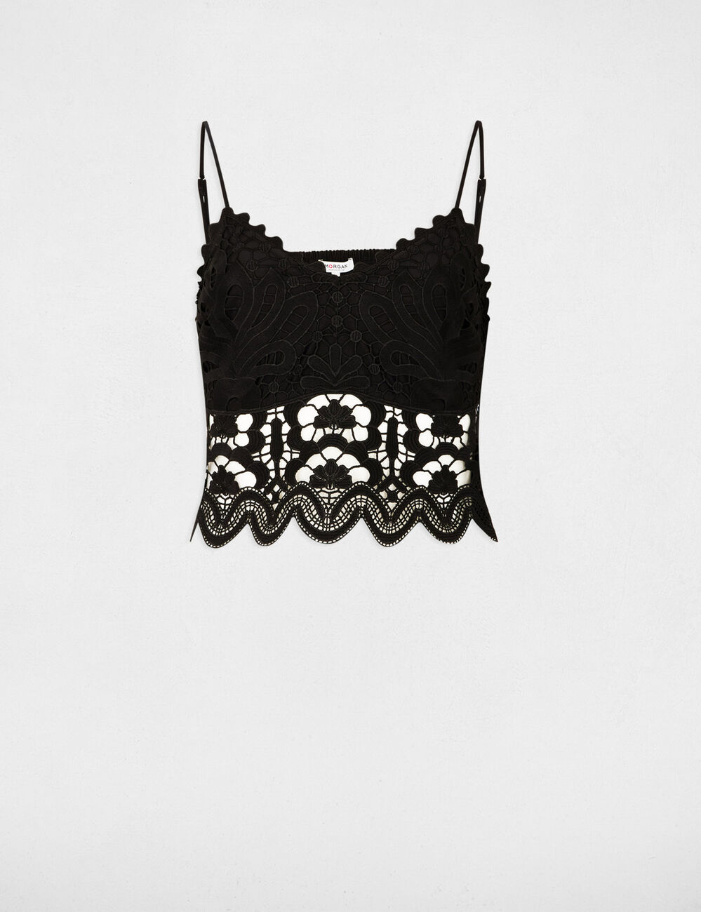 Crop top met fijne bandjes zwart vrouw
