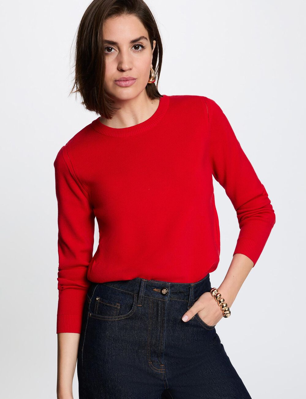 Trui met reli&euml;f breisel rood vrouw