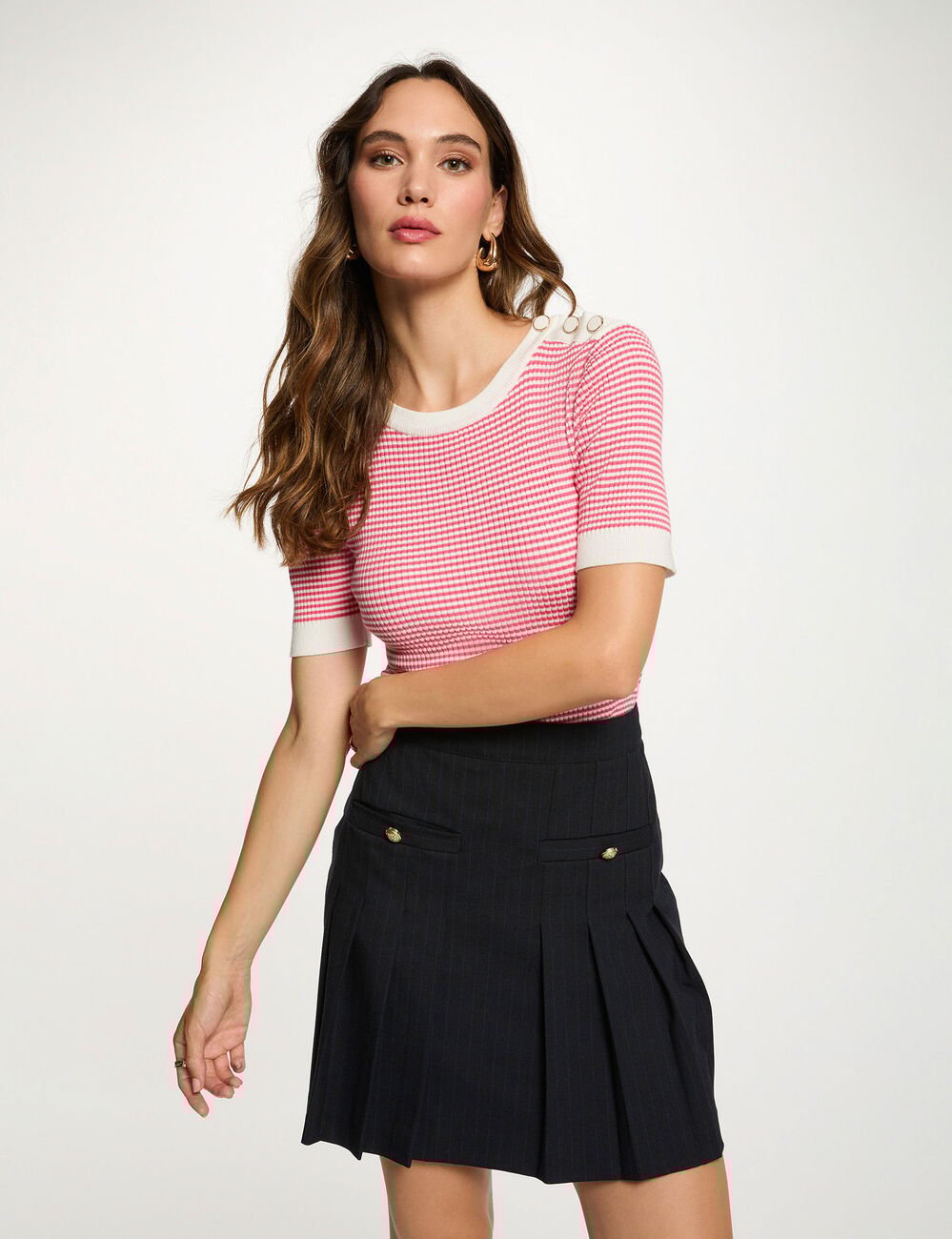 Korte geplooide rok marineblauw vrouw