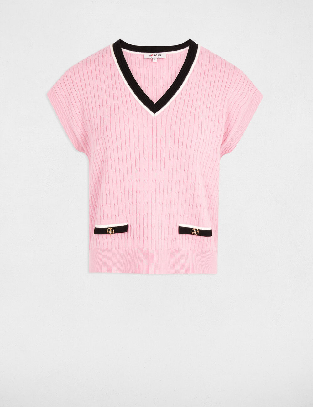 Pull ajust&eacute; col v rose femme