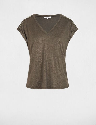 T-shirt met korte mouwen en strass brons vrouw