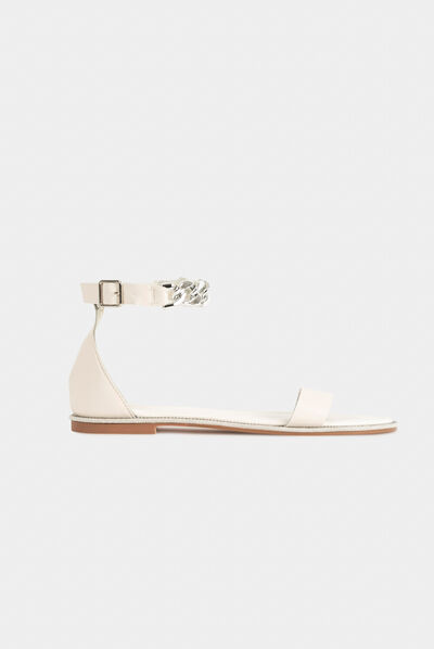 Platte sandalen met ketting beige vrouw