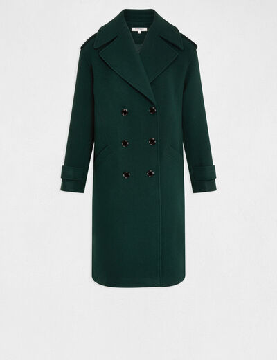 Manteau long droit boutonné vert fonce femme
