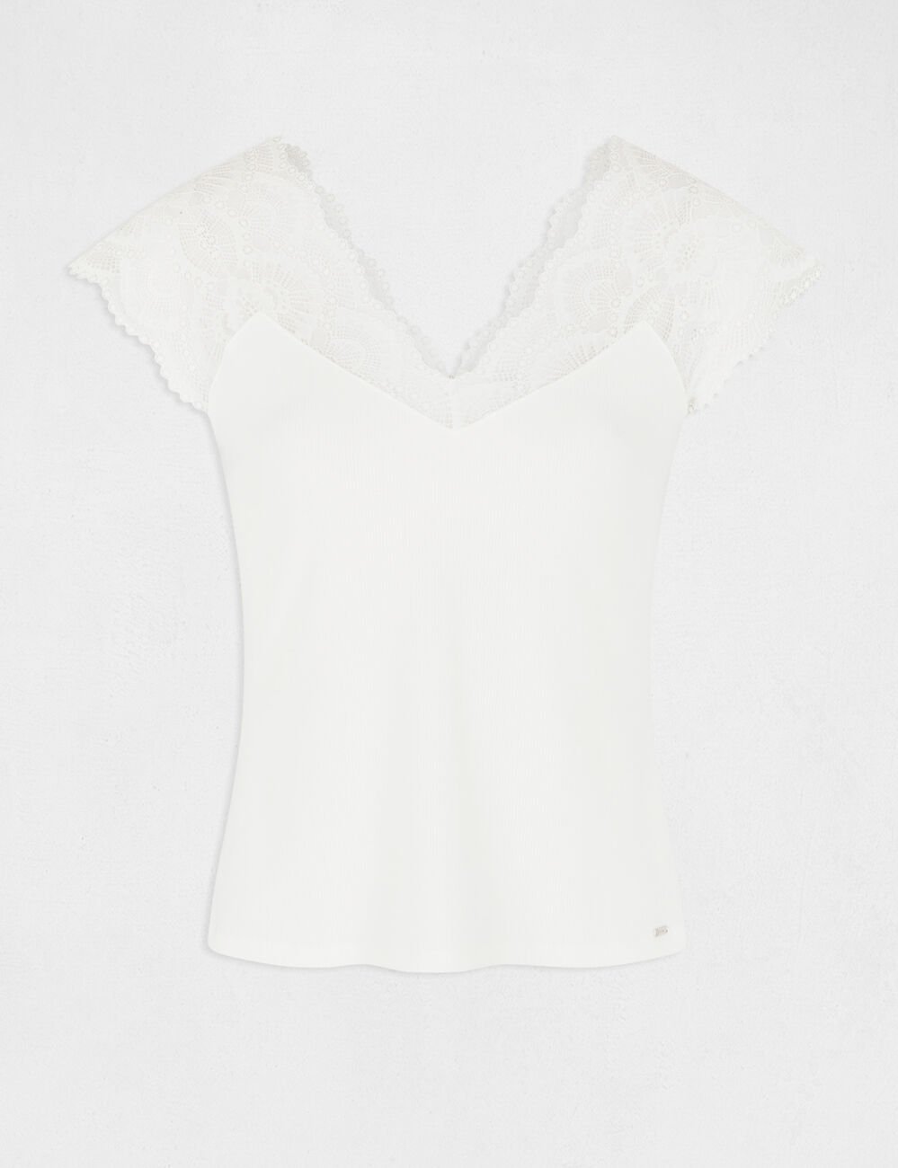 T-shirt manches courtes à dentelle ivoire femme