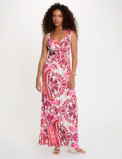 Robe longue col coeur multicolore femme