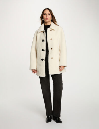 Manteau court fausse fourrure ivoire femme