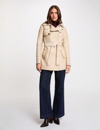 Halflange trench met capuchon beige vrouw