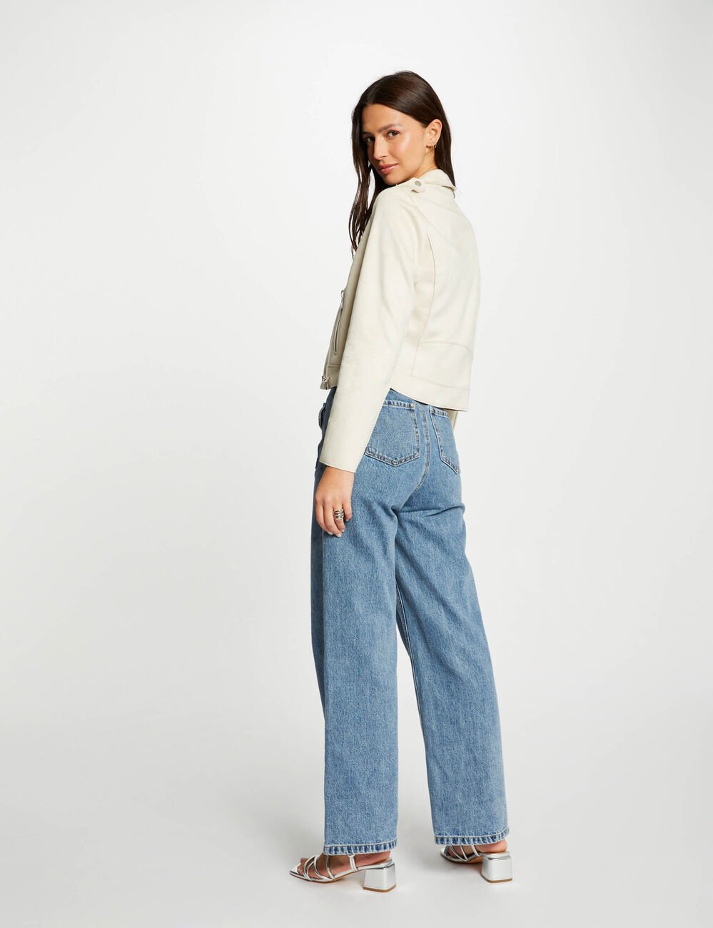 Blouson court zipp&eacute; su&eacute;dine ecru femme