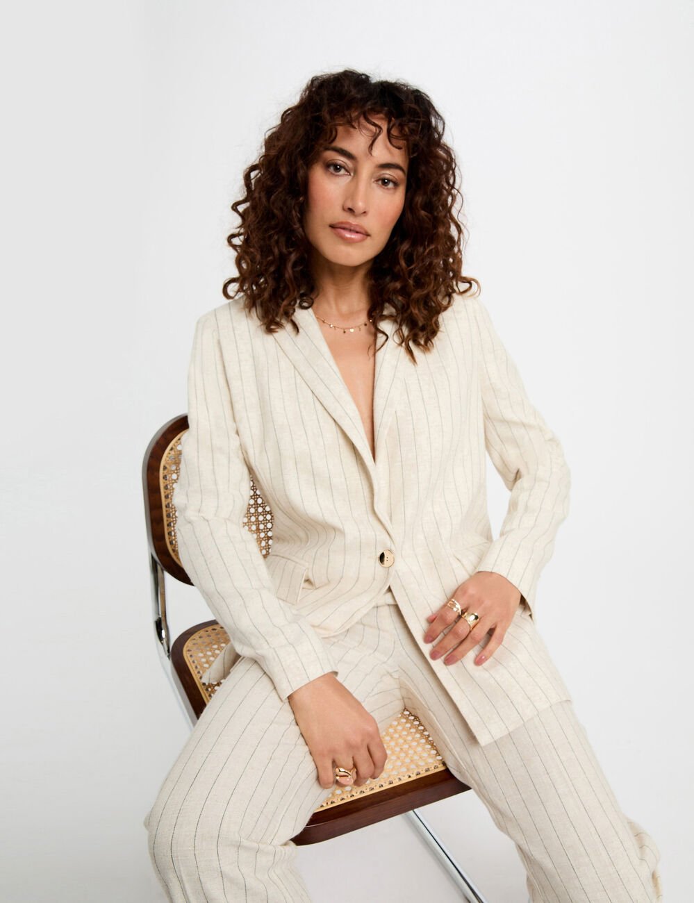 Blazer ray&eacute; beige femme