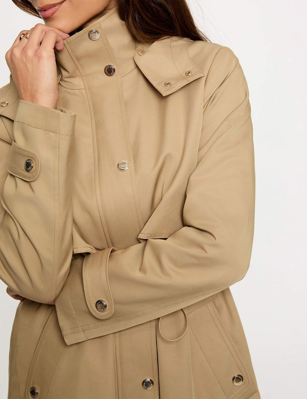 Lange parka met opstaande kraag beige vrouw