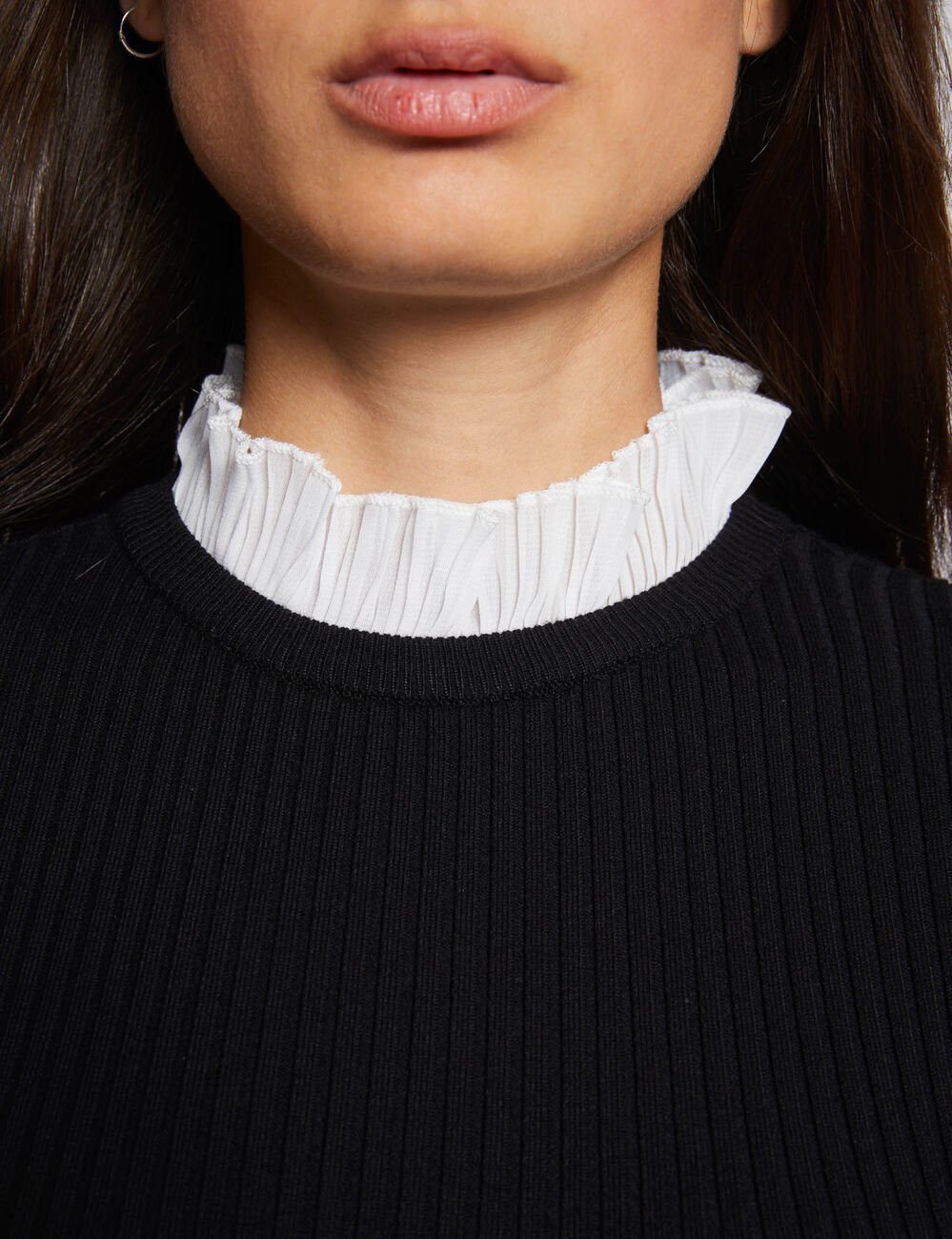Pull manches longues col fronc&eacute; noir femme