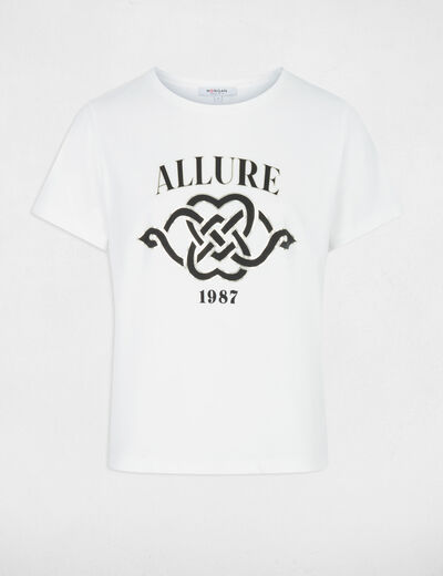 T-shirt met ronde hals en print helder wit vrouw